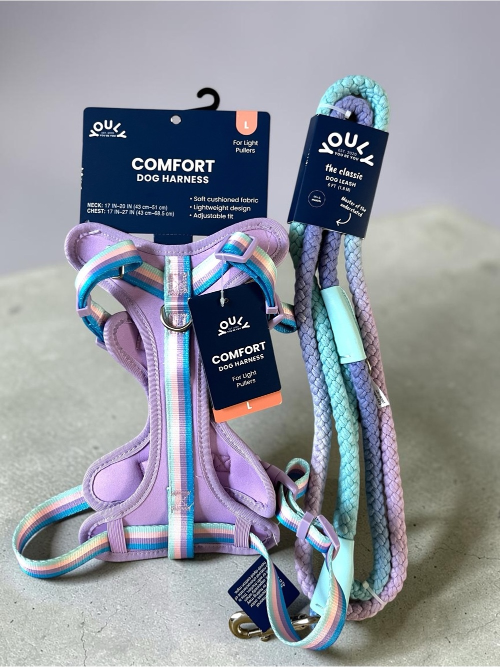 YOULY Comfort Neoprene Dog Harness, Lavender, Large with Leash
